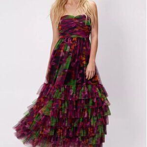 NWT Nasty Gal Floral Print Tulle Bandeau Maxi Dress size US 6